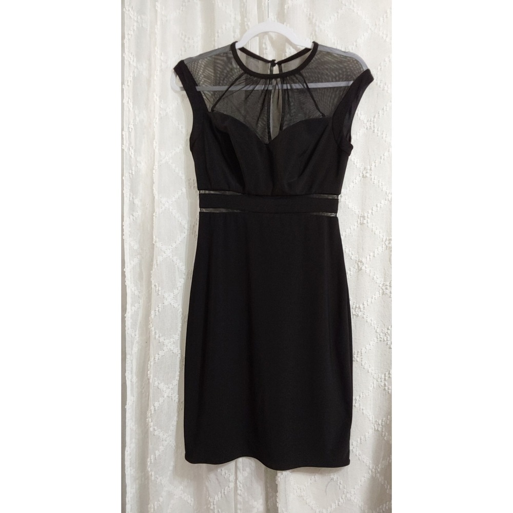 Nightway Womens Black Sheer Mesh Neckline Illusion Cutout Sleeveless Dress Small